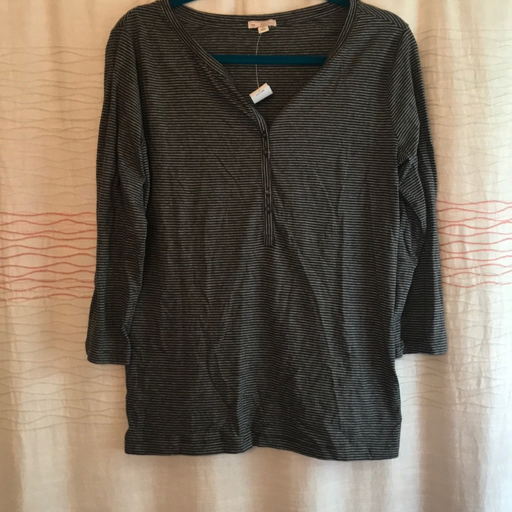 Grey and white striped Henley T-shirt